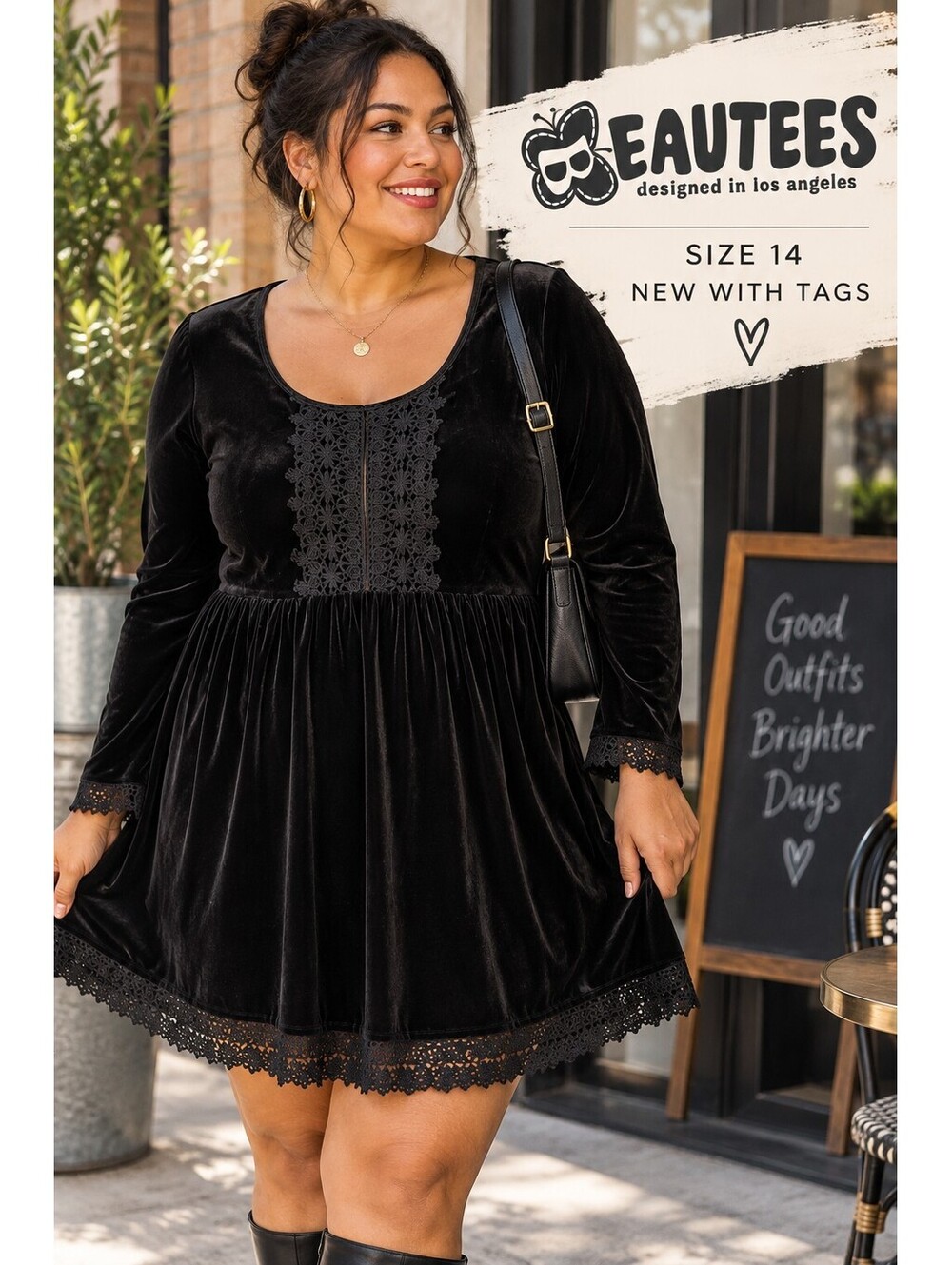 NWT Beautees 14 Black Lace Long Sleeve Dress